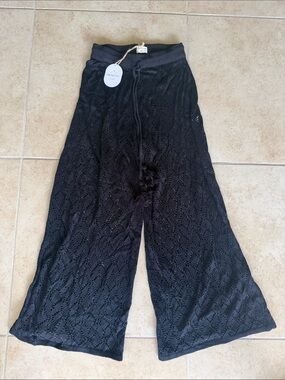 XS/S Honest Cover up Black Crochet Wide-Leg Lounge Pants